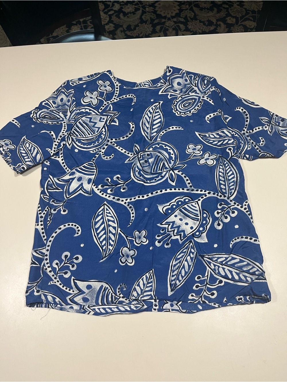 Blue Floral Print Short Sleeve Top